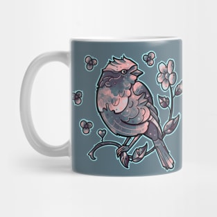 cute bird on branch and flowers Mug